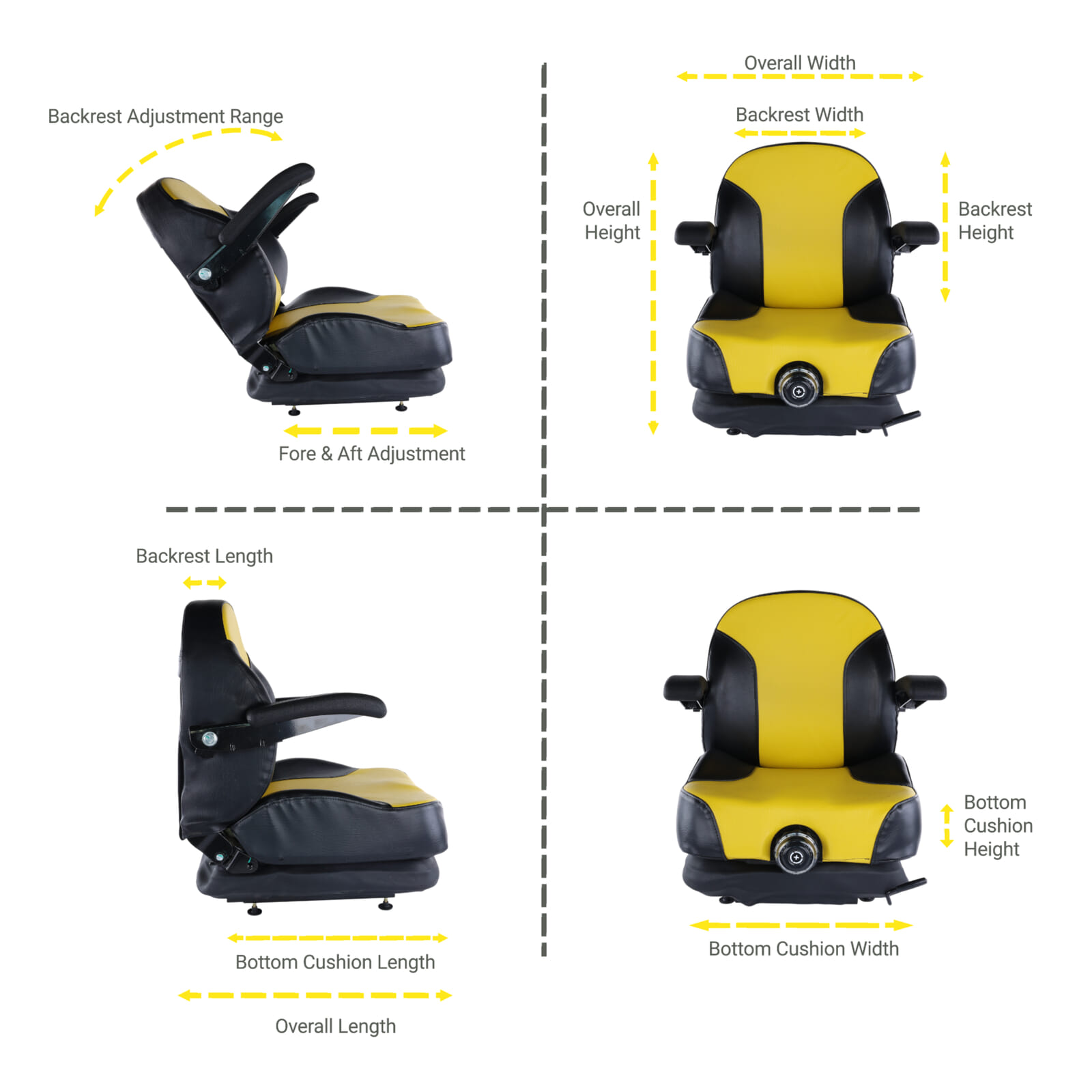 Zero Turn Yellow Black Suspension Seat Adjustable Armrest